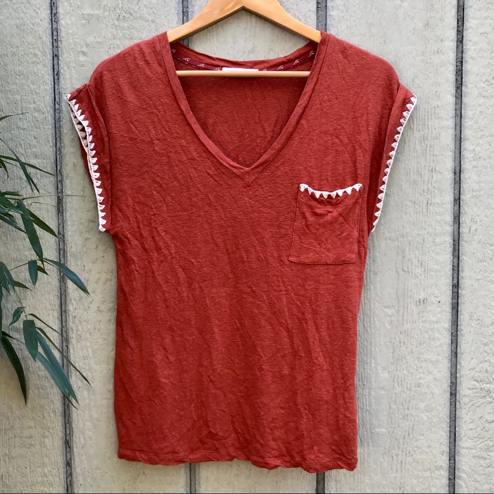 ACOS&A burnt orange short sleeve v neck blouse top